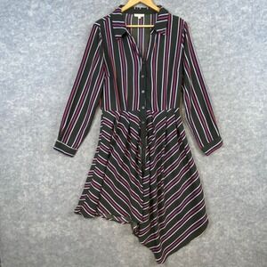 Kori America Striped Shirt Dress Long Sleeve‎ Asymmetrical Hem Button Front L